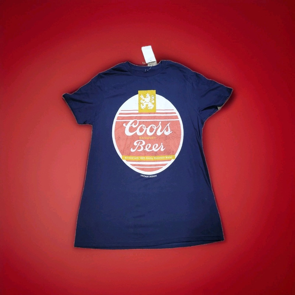 Coors Banquet Beer Mens Small Vintage Design Short Sleeve Blue T-Shirt Unisex